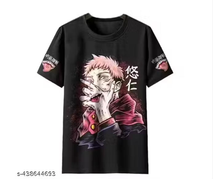 Yuji Itadori Anime Printed T-Shirt for Kids (100% Polyester | Black | Regular Fit)