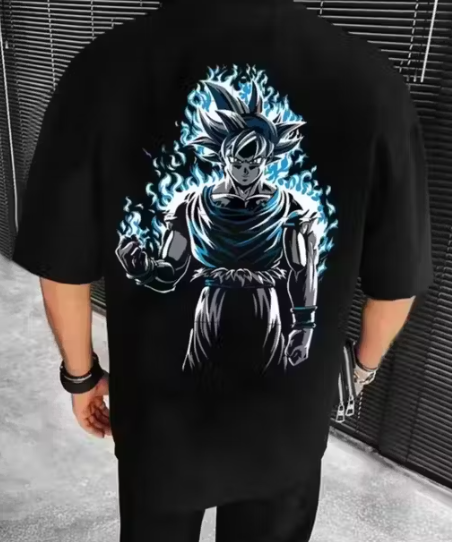 Saiyan Energy Oversized Goku Graphic Tee – Black Edition