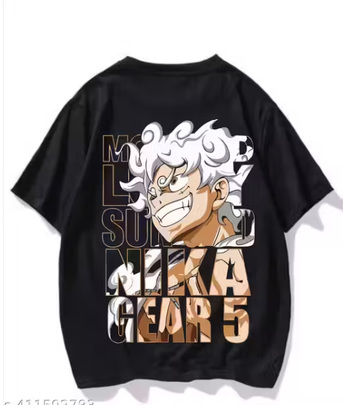 Luffy Anime Oversized Drop Shoulder T-Shirt (100% Cotton | Black | Men)