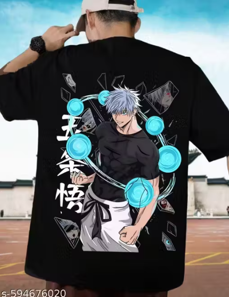GOJO Anime Lover Black Oversized cottonRound Neck T Shirt for Kids Boys and Girls