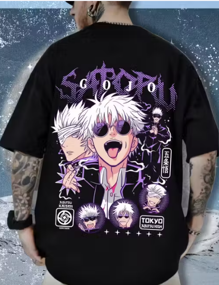 Gojo Satoru Oversized Anime T-Shirt – Black Cotton Edition