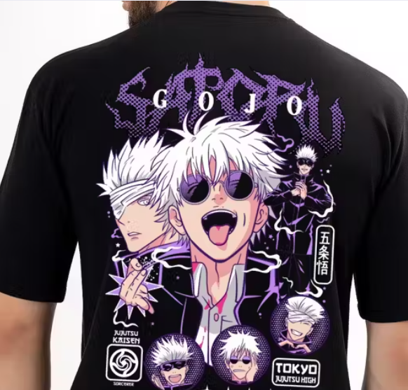 Gojo Satoru Oversized Anime T-Shirt – Black Cotton Edition
