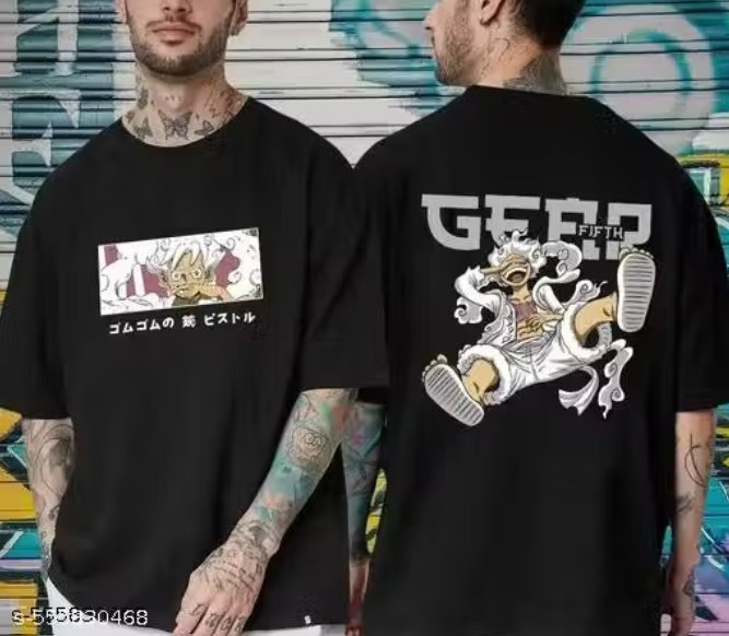 Monkey D. Luffy Anime Graphic Tee – Black Oversized Drop Shoulder