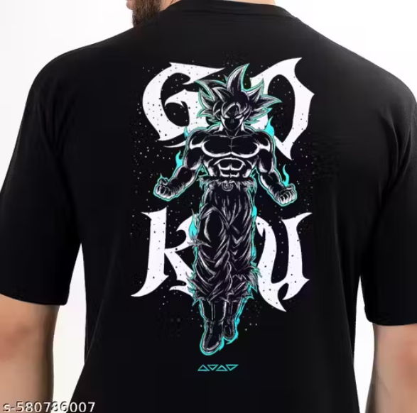 GOKU Anime Oversize Black Cotton Tshirt Round Neck T Shirt for Boys and Girls
